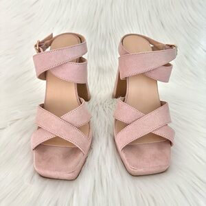 Forever 21 Blush Pink Crisscross Platform Heels Sandals Size 6.5